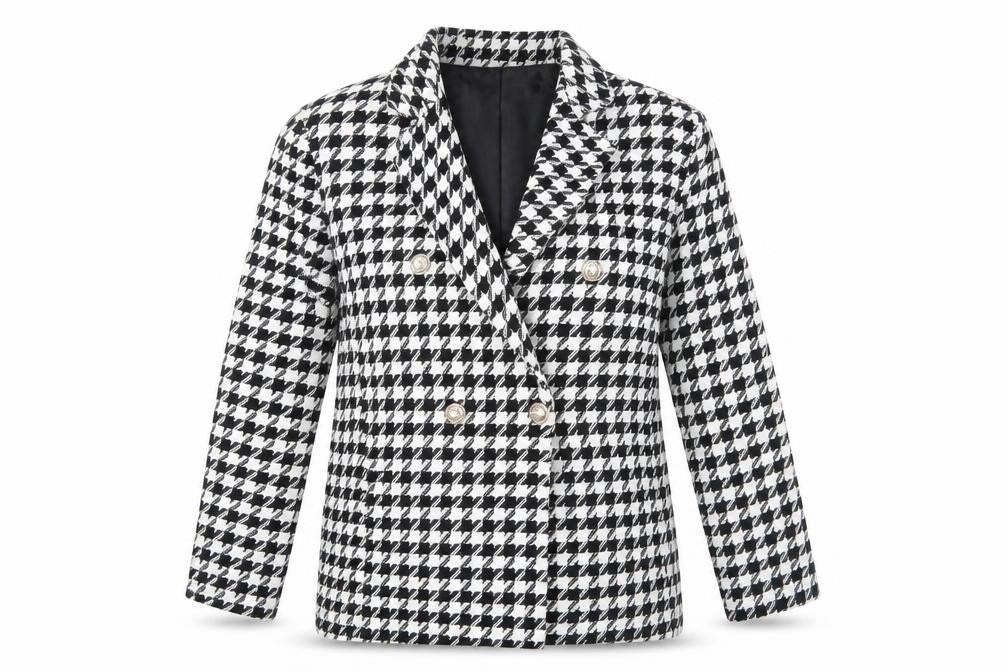 Boohoo Black White Houndstooth Blazer, Size 8, Classic Style