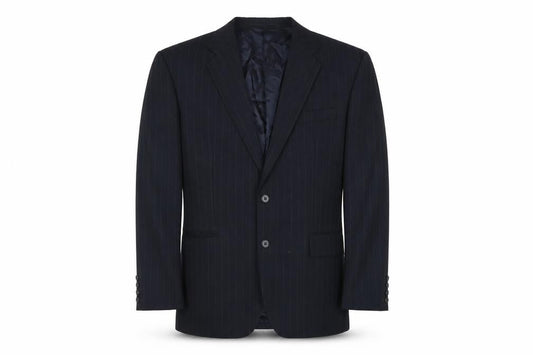St Michael Navy Striped Wool Suit Jacket, Medium