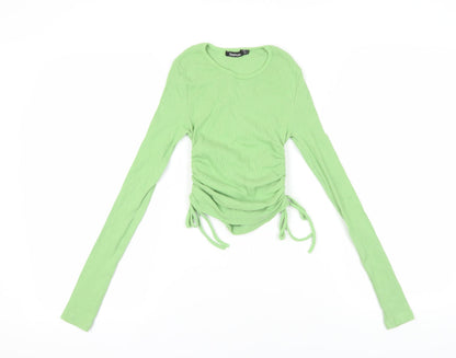 Additional front view of Boohoo Green Ribbed Cropped Blouse, size 6