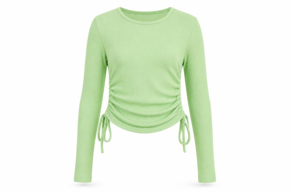 Boohoo Green Ribbed Cropped Blouse, Size 6