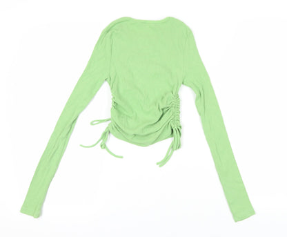 Back view of Boohoo Green Ribbed Cropped Blouse, size 6