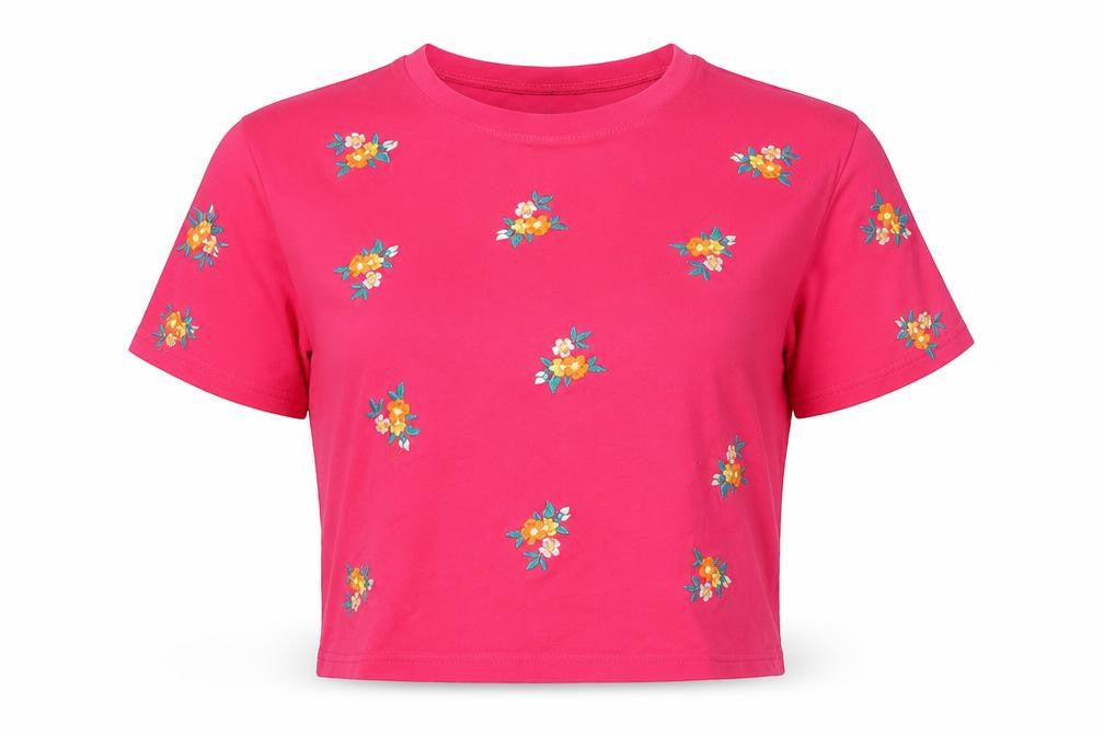 New Look Pink Embroidered Floral T-Shirt, Size 14