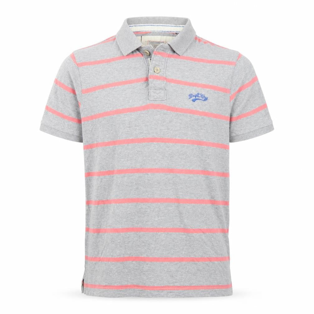 Drift King Mens Grey Striped Cotton Polo Size M Collared Button