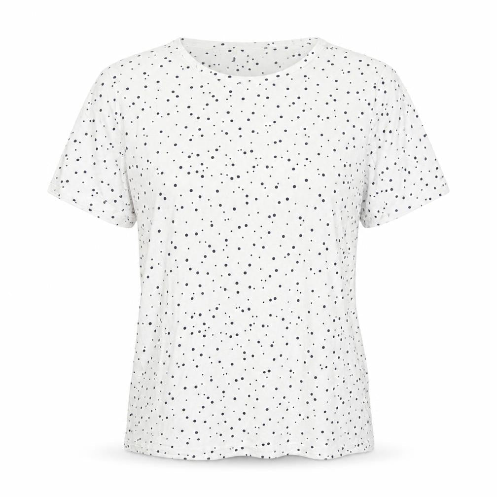 LC Waikiki Womens White Polka Dot Cotton Basic T-Shirt Size L Round Neck