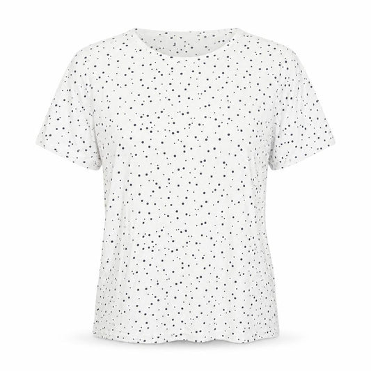 LC Waikiki Womens White Polka Dot Cotton Basic T-Shirt Size L Round Neck