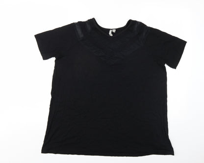 Additional front view of ASOS women’s black viscose basic t-shirt, size UK 14, v-neck