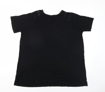 Back view of ASOS women’s black viscose basic t-shirt, size UK 14, v-neck