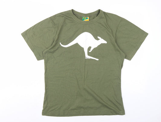 Australian Made Womens Green Cotton Basic T-Shirt Size M Round Neck - Kangaroo