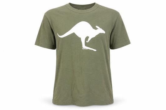 Australian Made Womens Green Cotton Basic T-Shirt Size M Round Neck - Kangaroo