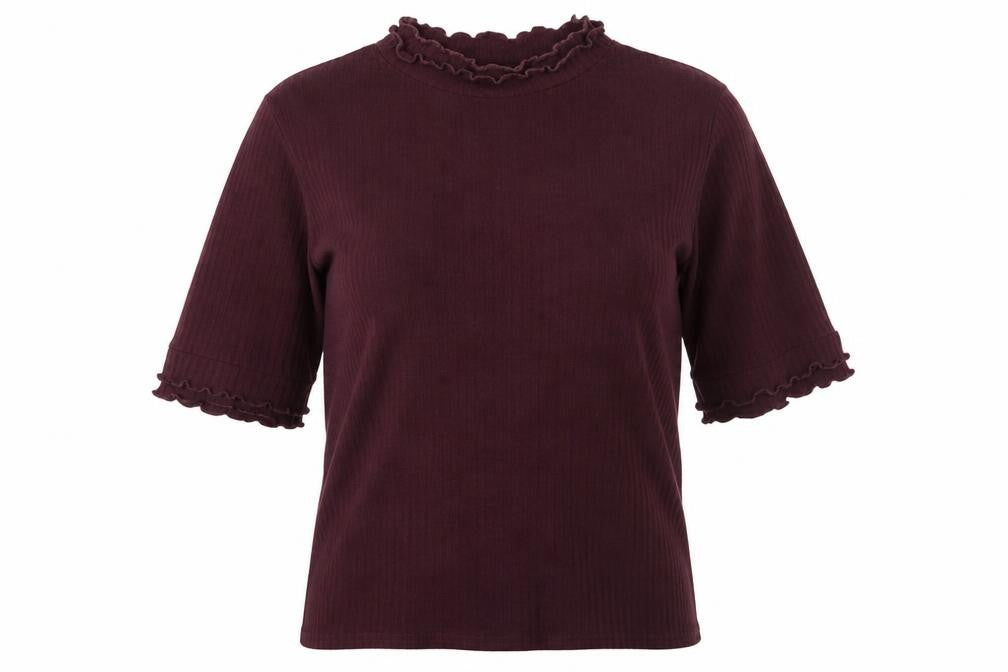 New Look Womens Purple Polyester Basic T-Shirt Size 14 Mock Neck