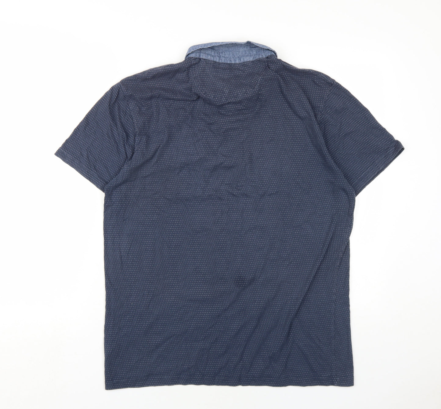 Linea Mens Blue Polka Dot Cotton Polo Size L Collared Button
