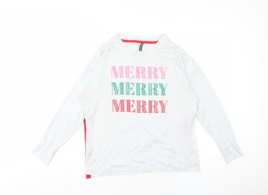 Jaclyn Intimates Womens Grey Polyester Basic T-Shirt Size M Round Neck - Merry Merry Merry