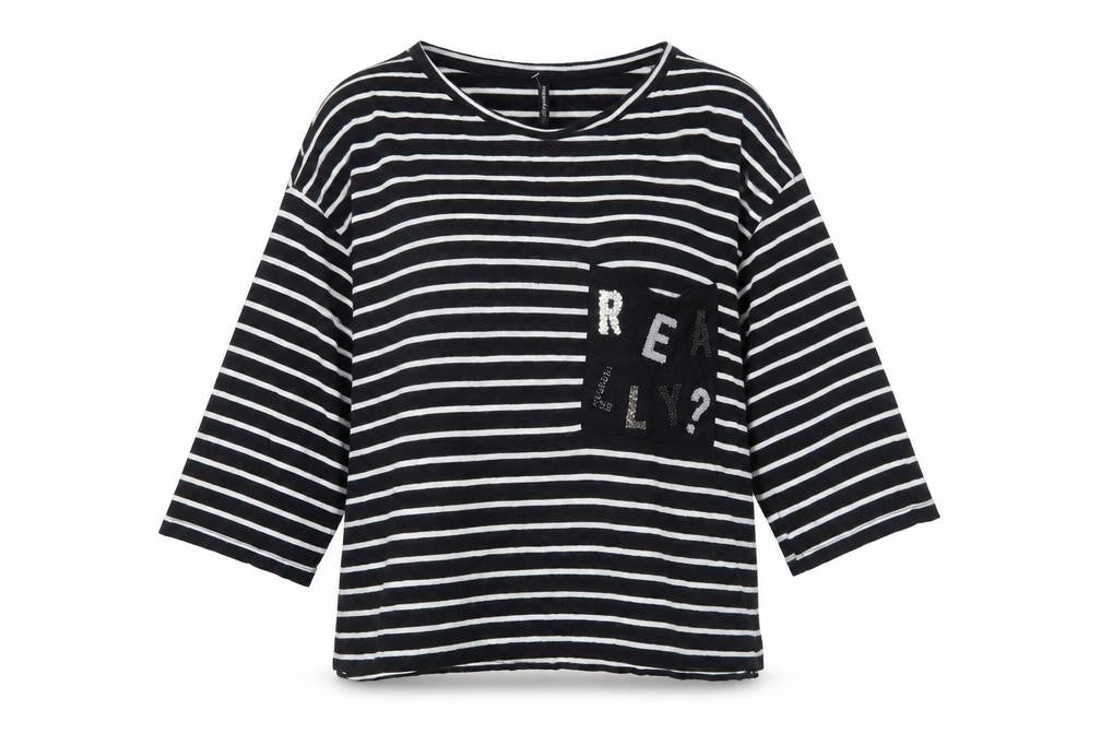 Stradivarius Womens Black Striped Viscose Basic T-Shirt Size M Round Neck
