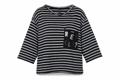 Stradivarius Womens Black Striped Viscose Basic T-Shirt Size M Round Neck