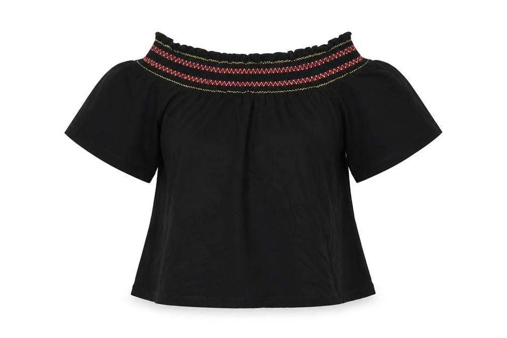 Lipsy Womens Black Viscose Basic T-Shirt Size 10 Off the Shoulder
