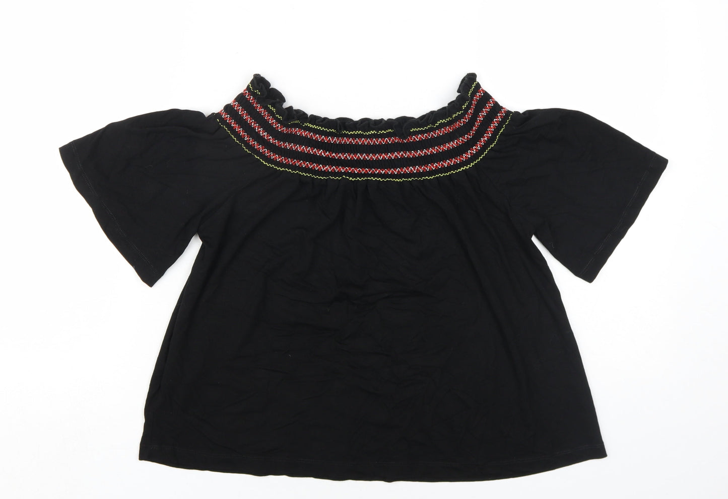 Lipsy Womens Black Viscose Basic T-Shirt Size 10 Off the Shoulder