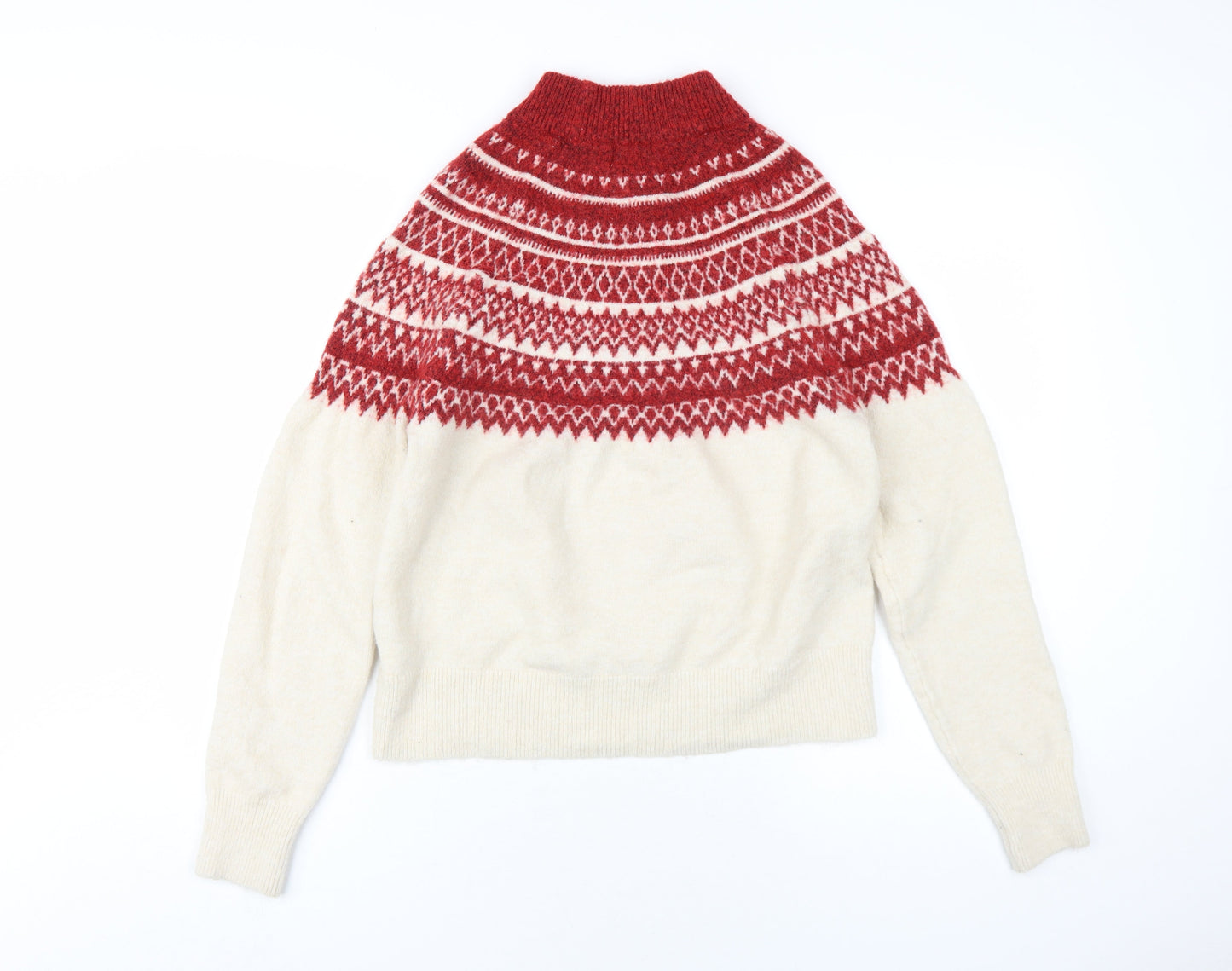 H&M Womens Ivory Mock Neck Fair Isle Polyester Pullover Jumper Size S