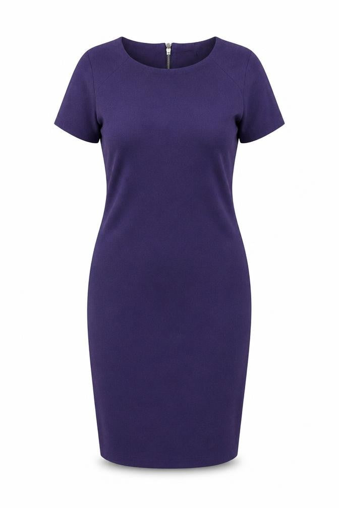 M&Co Womens Purple Polyester Pencil Dress Size 14 Round Neck Zip