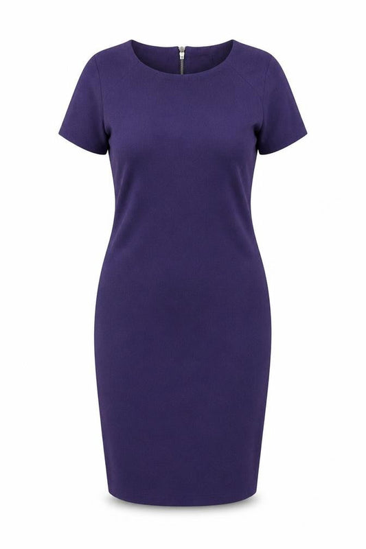 M&Co Womens Purple Polyester Pencil Dress Size 14 Round Neck Zip