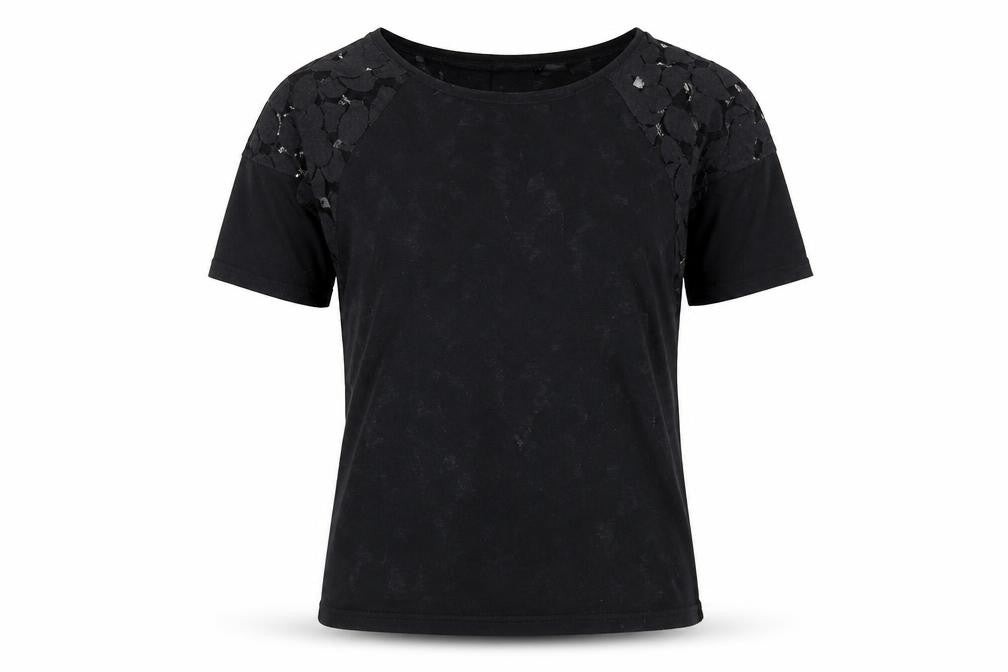 ICHI Womens Black Polyester Basic T-Shirt Size XS Round Neck