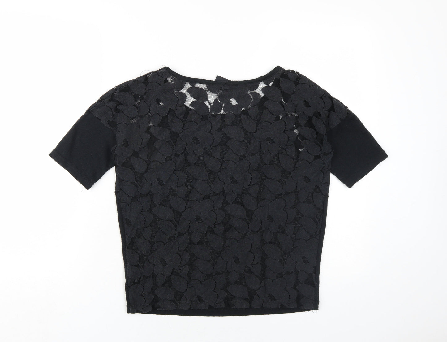 ICHI Womens Black Polyester Basic T-Shirt Size XS Round Neck