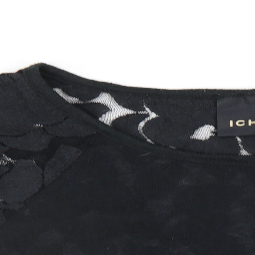 ICHI Womens Black Polyester Basic T-Shirt Size XS Round Neck