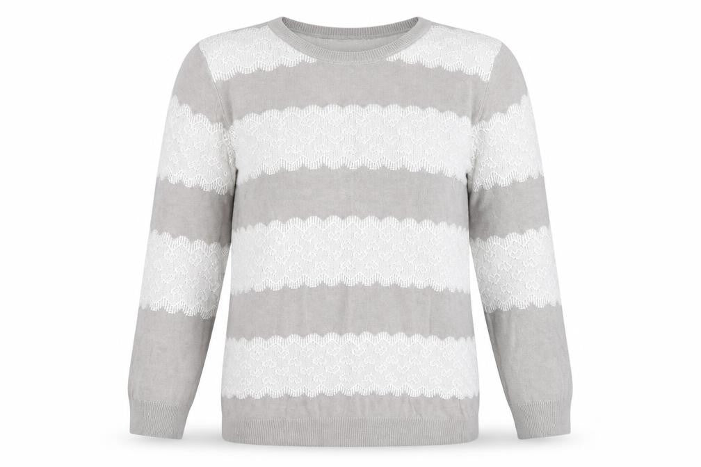 Dorothy Perkins Womens Grey Crew Neck Striped Acrylic Pullover Jumper Size 12