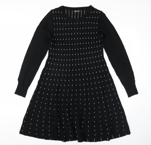 M&V Womens Black Polyamide A-Line Size L Round Neck Pullover