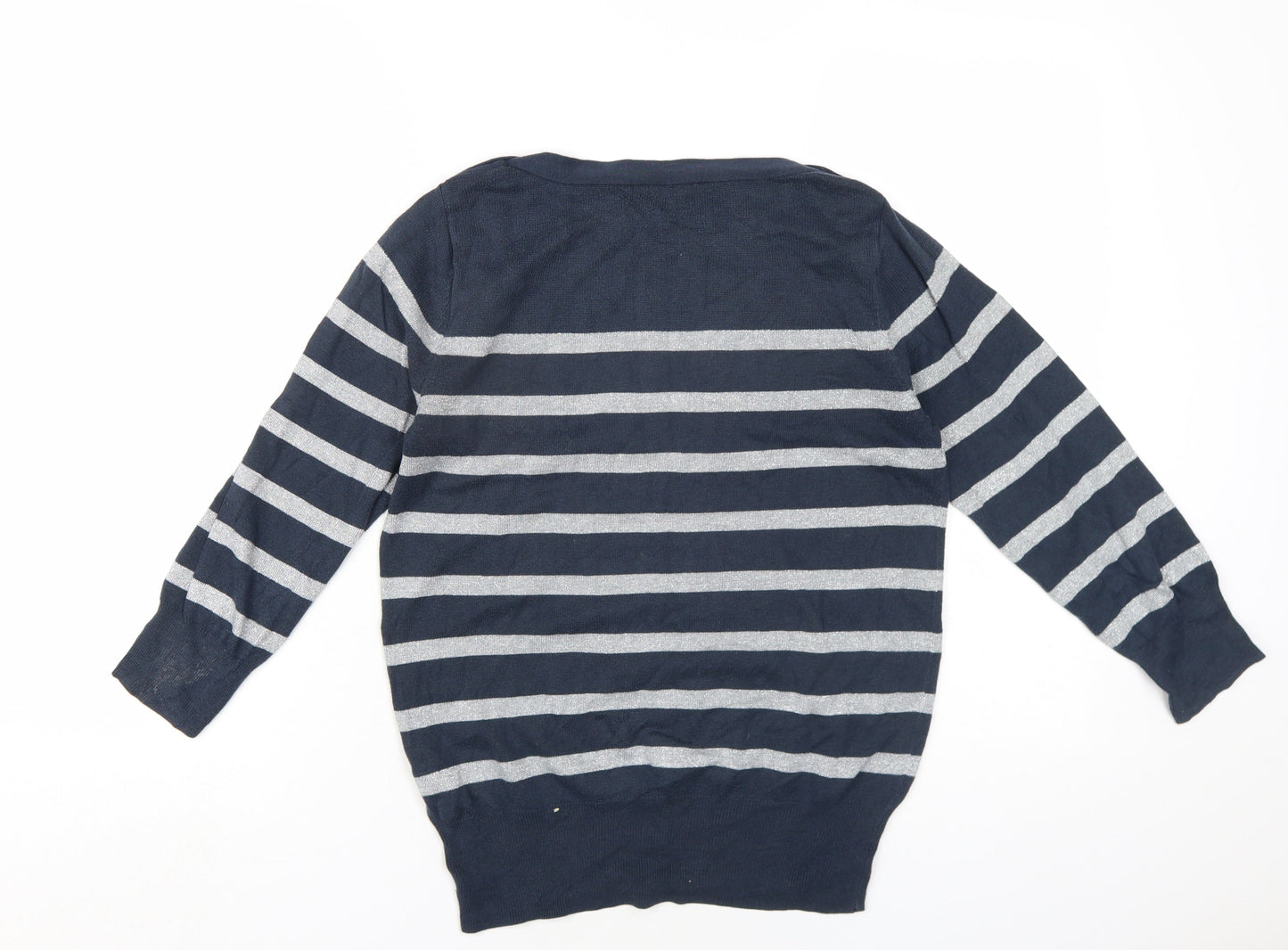 NEXT Womens Blue Round Neck Striped Cotton Pullover Jumper Size 10
