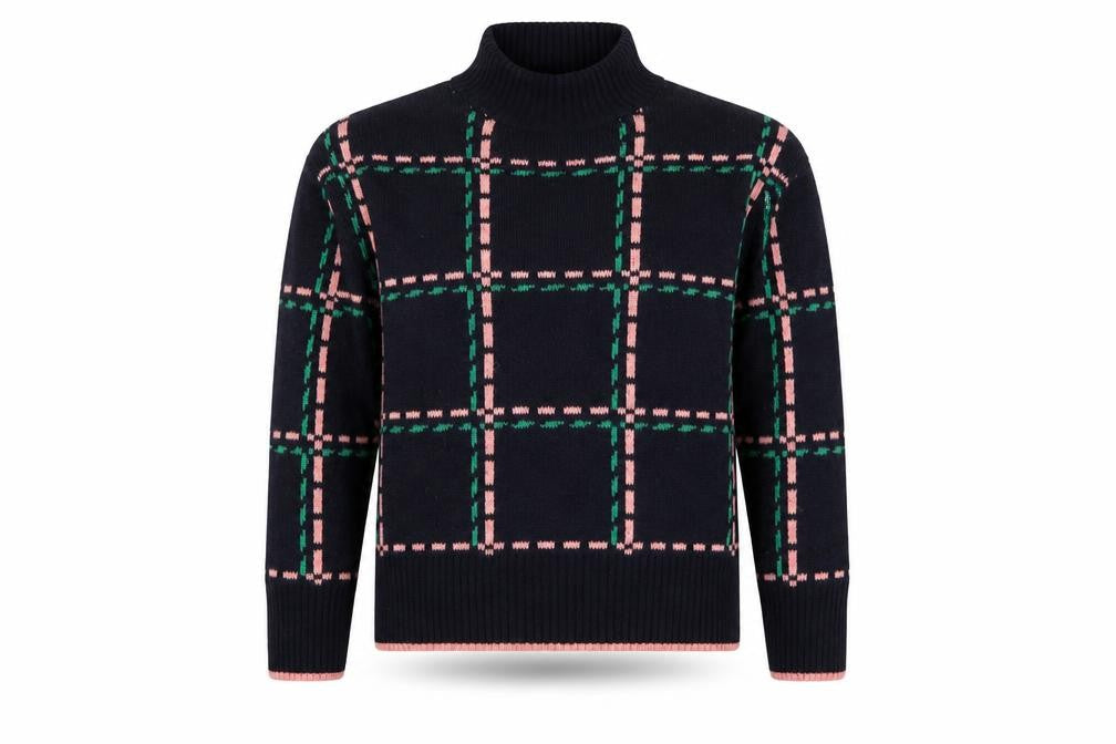 NEXT Womens Blue Mock Neck Plaid Acrylic Pullover Jumper Size S