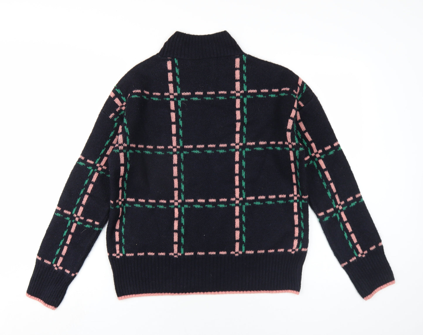 NEXT Womens Blue Mock Neck Plaid Acrylic Pullover Jumper Size S