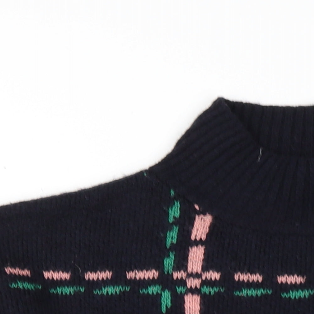 NEXT Womens Blue Mock Neck Plaid Acrylic Pullover Jumper Size S