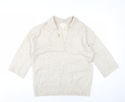 H&M Womens Beige V-Neck Polyester Pullover Jumper Size XS