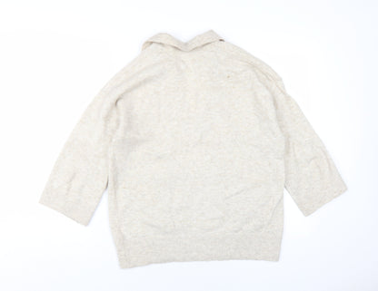 H&M Womens Beige V-Neck Polyester Pullover Jumper Size XS