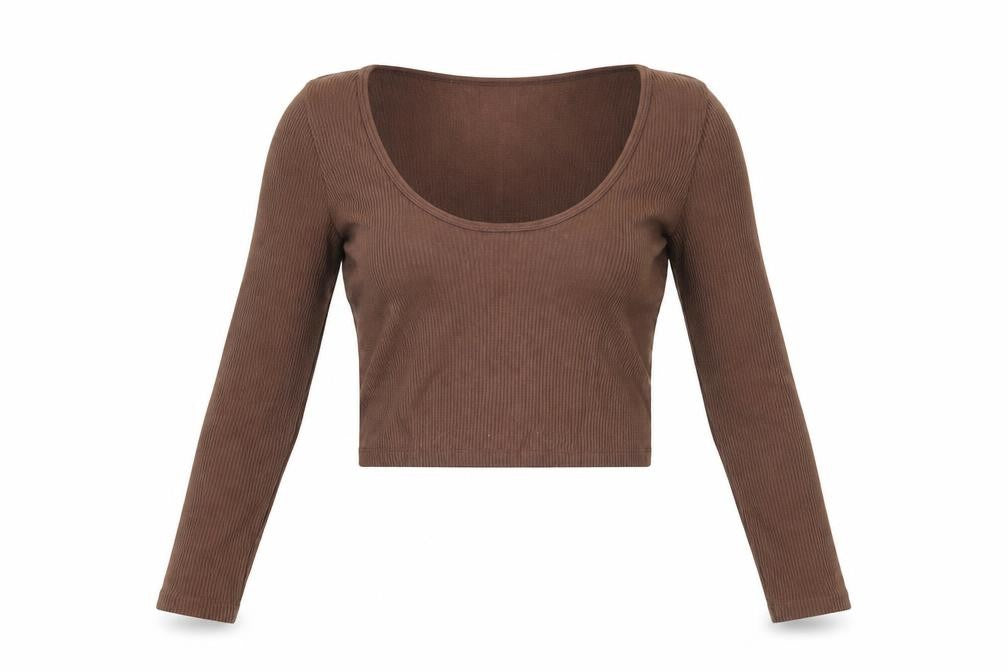 Zara Womens Brown Polyamide Cropped T-Shirt Size XS Scoop Neck