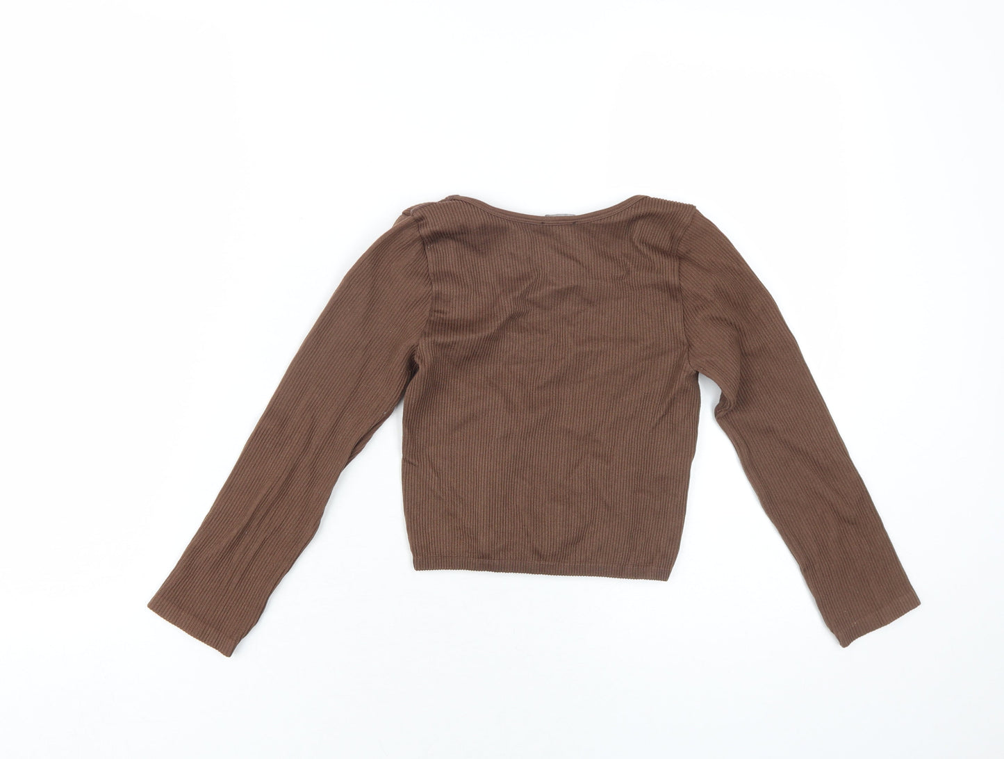 Zara Womens Brown Polyamide Cropped T-Shirt Size XS Scoop Neck