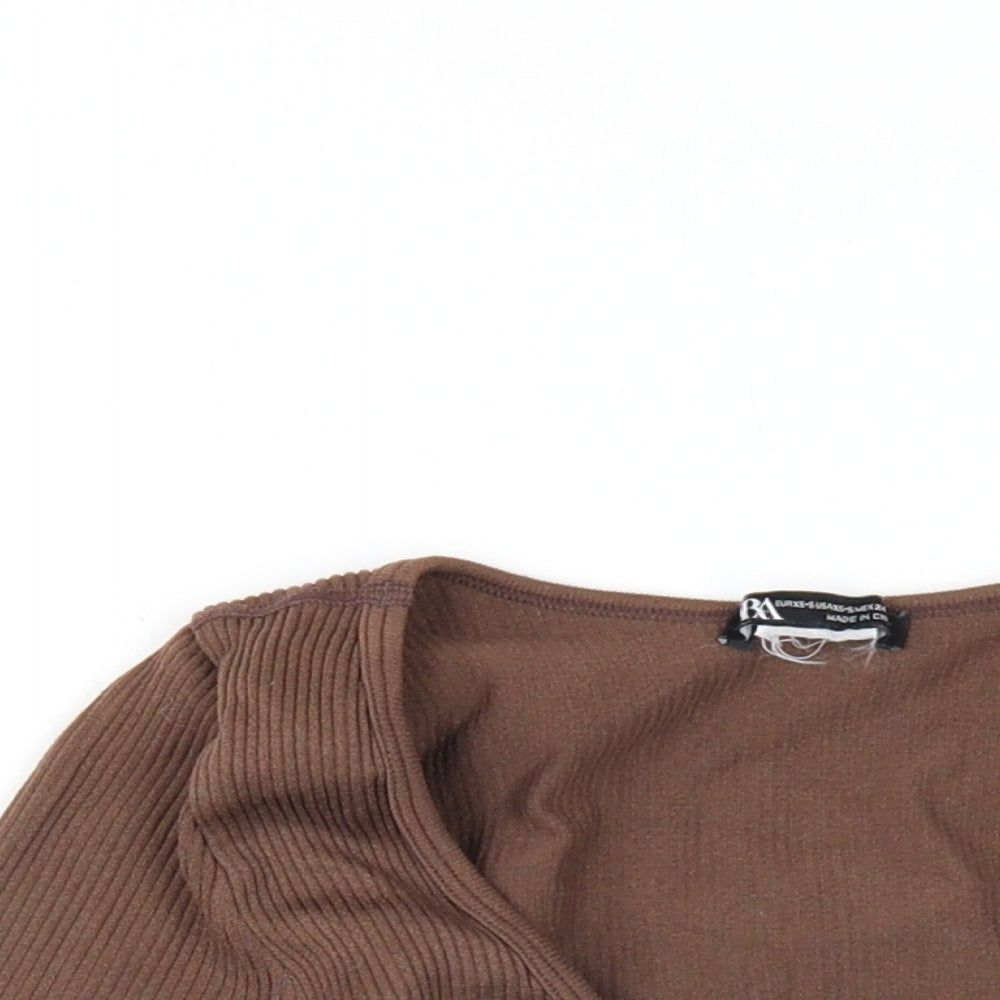 Zara Womens Brown Polyamide Cropped T-Shirt Size XS Scoop Neck