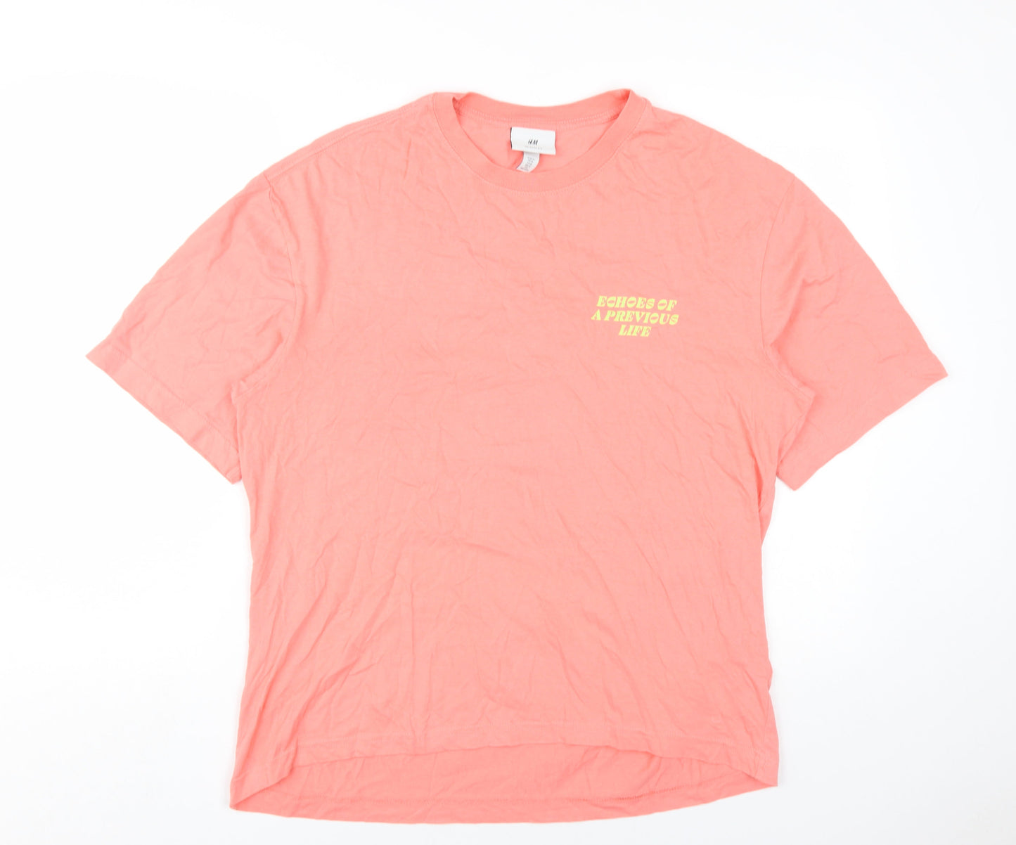 H&M Mens Pink Cotton T-Shirt Size M Round Neck