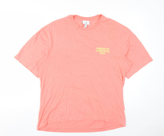 H&M Mens Pink Cotton T-Shirt Size M Round Neck