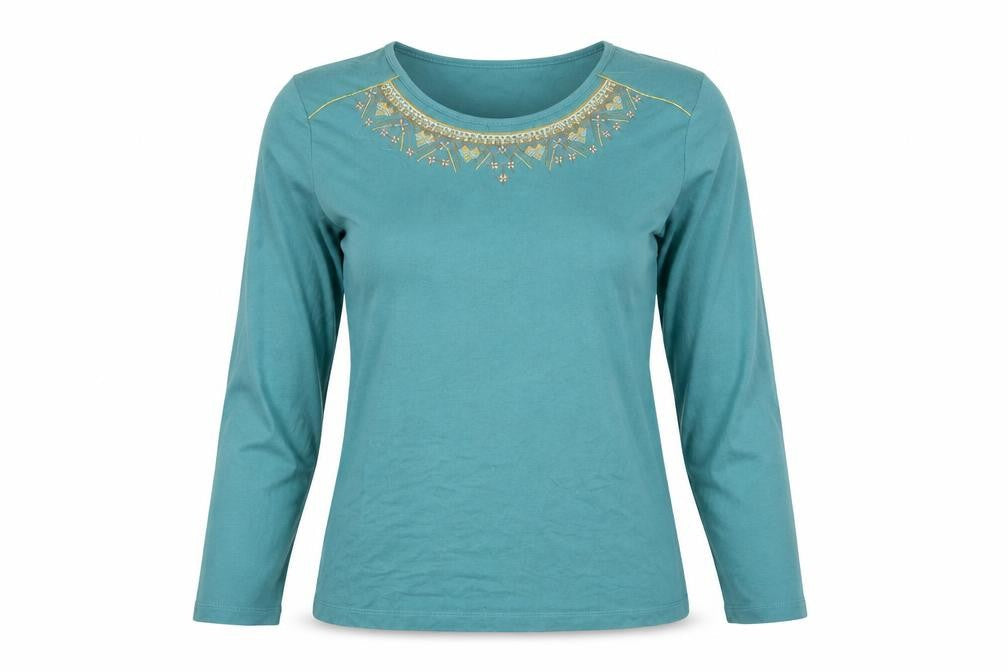 Afibel Womens Green Viscose Basic Blouse Size 14 Round Neck