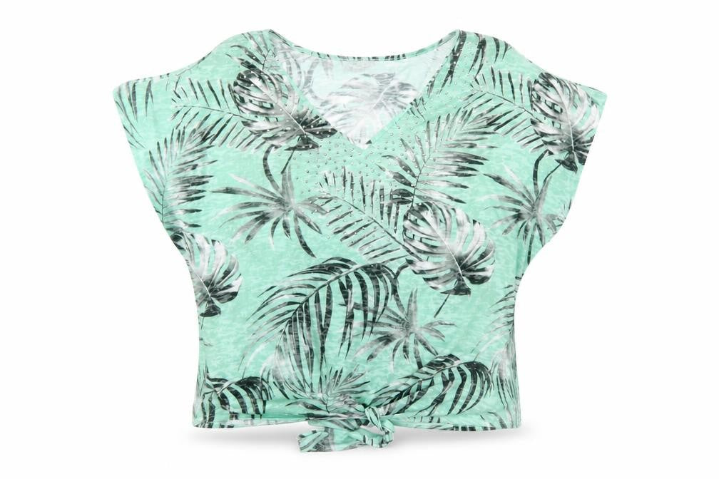 Wallis Womens Green Floral Polyester Basic T-Shirt Size M V-Neck