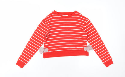 Marks & Spencer Girls Red Striped Polyester Pullover Sweatshirt Size 9-10 Years Pullover