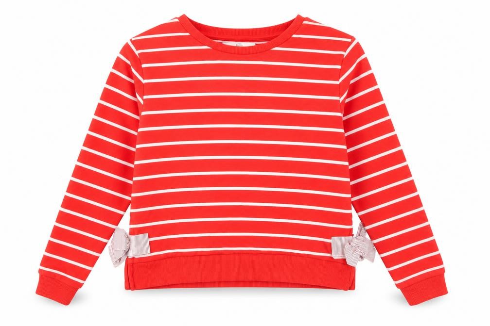 Marks & Spencer Girls Red Striped Polyester Pullover Sweatshirt Size 9-10 Years Pullover