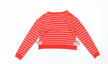 Marks & Spencer Girls Red Striped Polyester Pullover Sweatshirt Size 9-10 Years Pullover