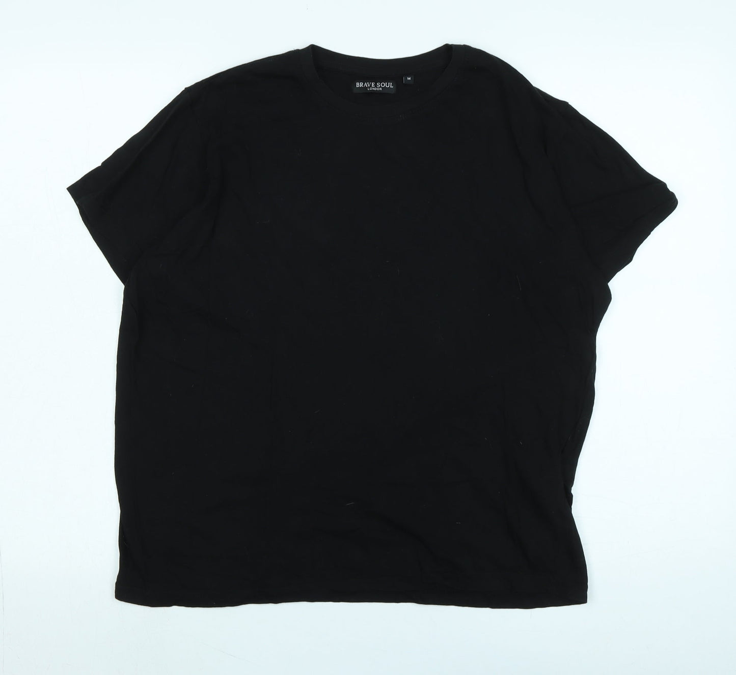 Brave Soul Mens Black Cotton T-Shirt Size M Crew Neck - Logo
