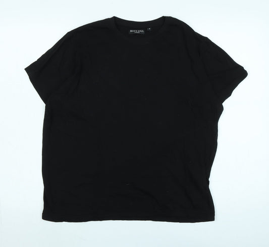 Brave Soul Mens Black Cotton T-Shirt Size M Crew Neck - Logo