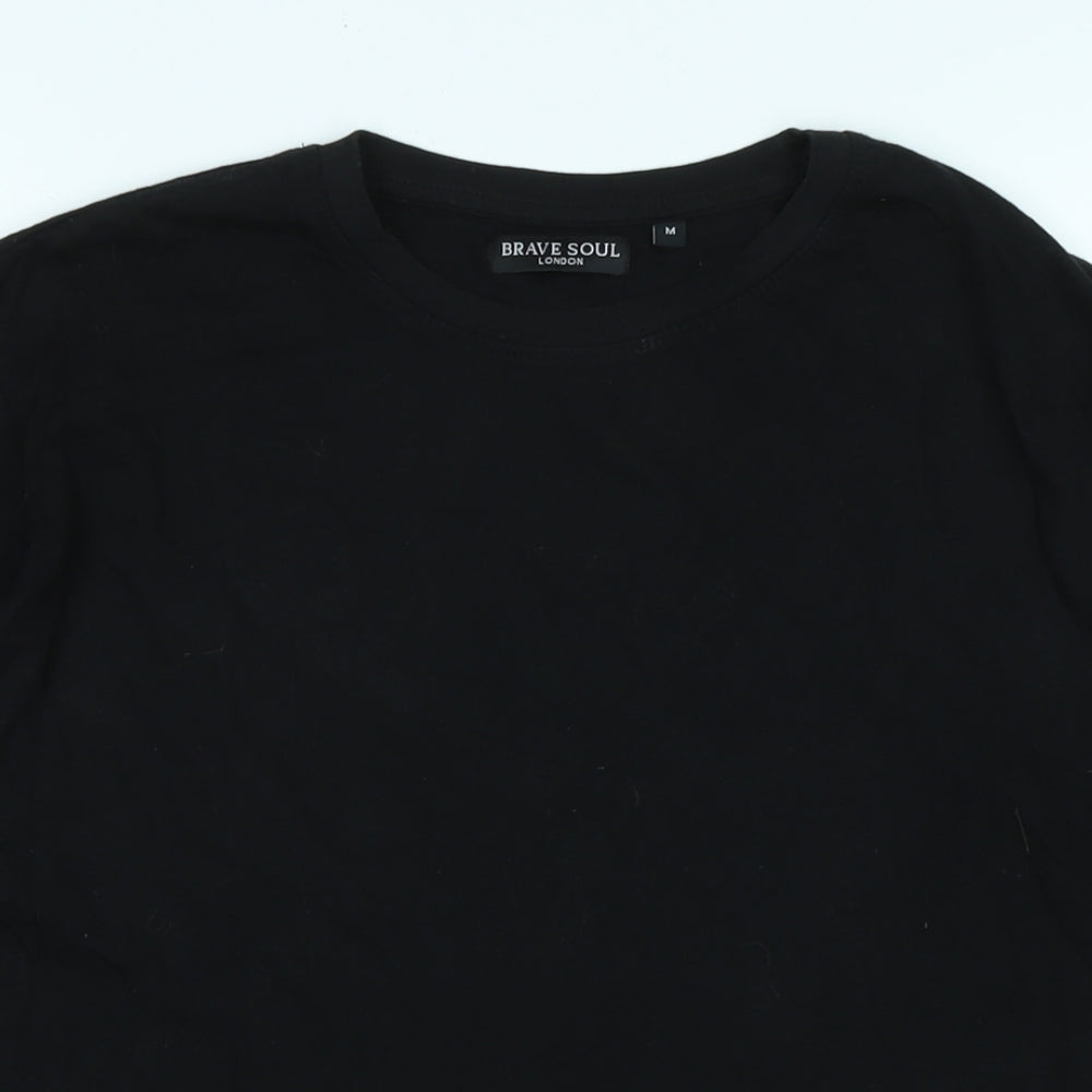 Brave Soul Mens Black Cotton T-Shirt Size M Crew Neck - Logo