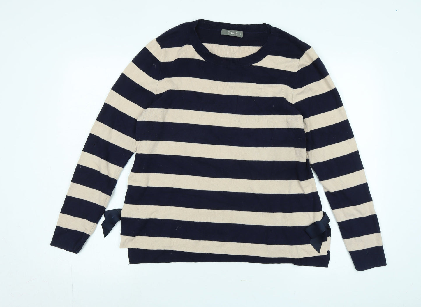 Oasis Womens Blue Scoop Neck Cotton Pullover Jumper Size L - Logo