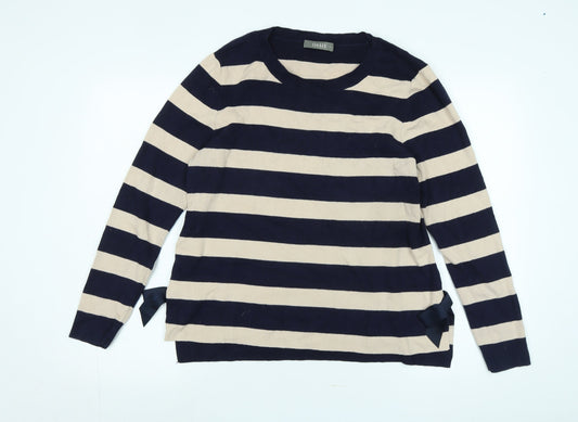 Oasis Womens Blue Scoop Neck Cotton Pullover Jumper Size L - Logo
