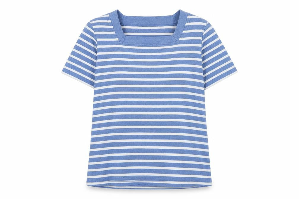 front de mer Womens Blue Cotton Basic T-Shirt Size XL Square Neck - Logo